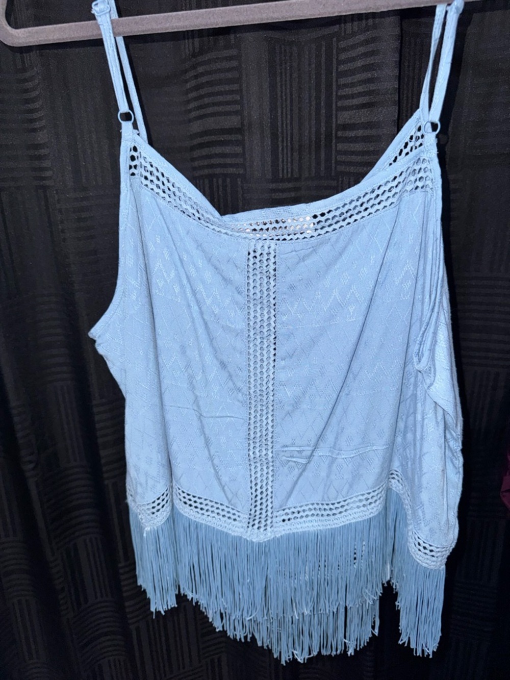 Light Blue Crochet Fringe Women's Tank Top - Boho Summer Camisole